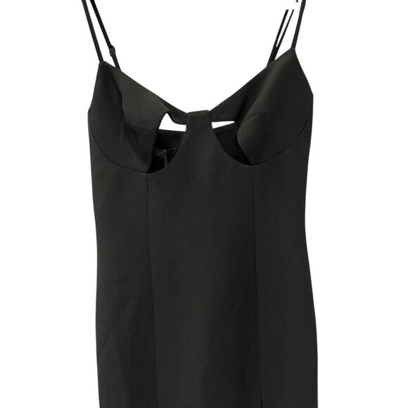 NWT Ceren Ocak Black Cut Out Slit Dress Crepe Fabric Spaghetti Strap sz S - Picture 3 of 10